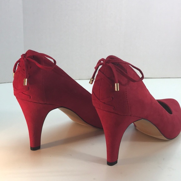 Coach & Four Red SuedeLike PointedToe Heels Sz 10 - Picture 5 of 8